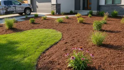 Freshly installed mulch beds with clean edges and rich color by Denver, CO landscaping professionals