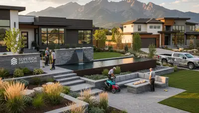 Denver, CO landscaping service crew enhancing a residential property with professional outdoor improvements