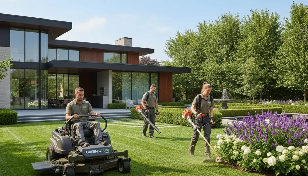 Denver lawn maintenance crew mowing and caring for a residential yard in Colorado.