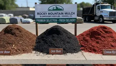 Mulch color varieties for Denver landscaping, featuring brown, black, and red options by Chop Chop Landscaping
