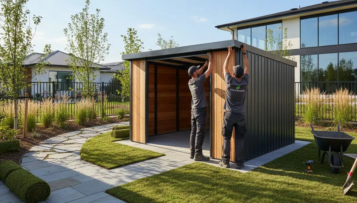 Denver, CO shed installation by landscapers building custom outdoor storage solutions