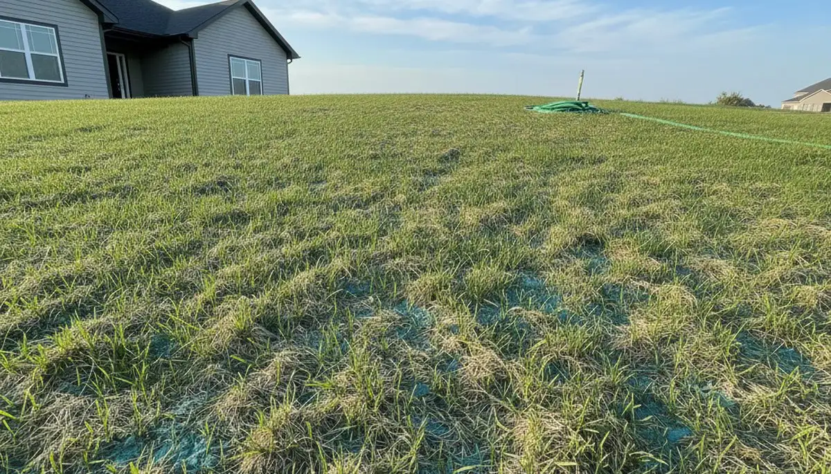 New grass sprouting from hydroseeded soil during lawn establishment in Denver, CO landscaping project
