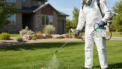 Lawn care specialist applying targeted weed control treatment on a Denver, CO residential lawn